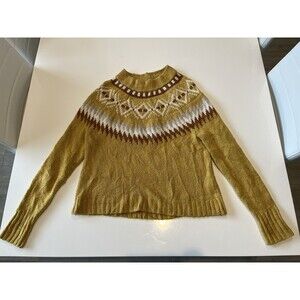 American Eagle Fair Isle Nordic Chunky Knit Mustard Yellow Gold Sweater Size S